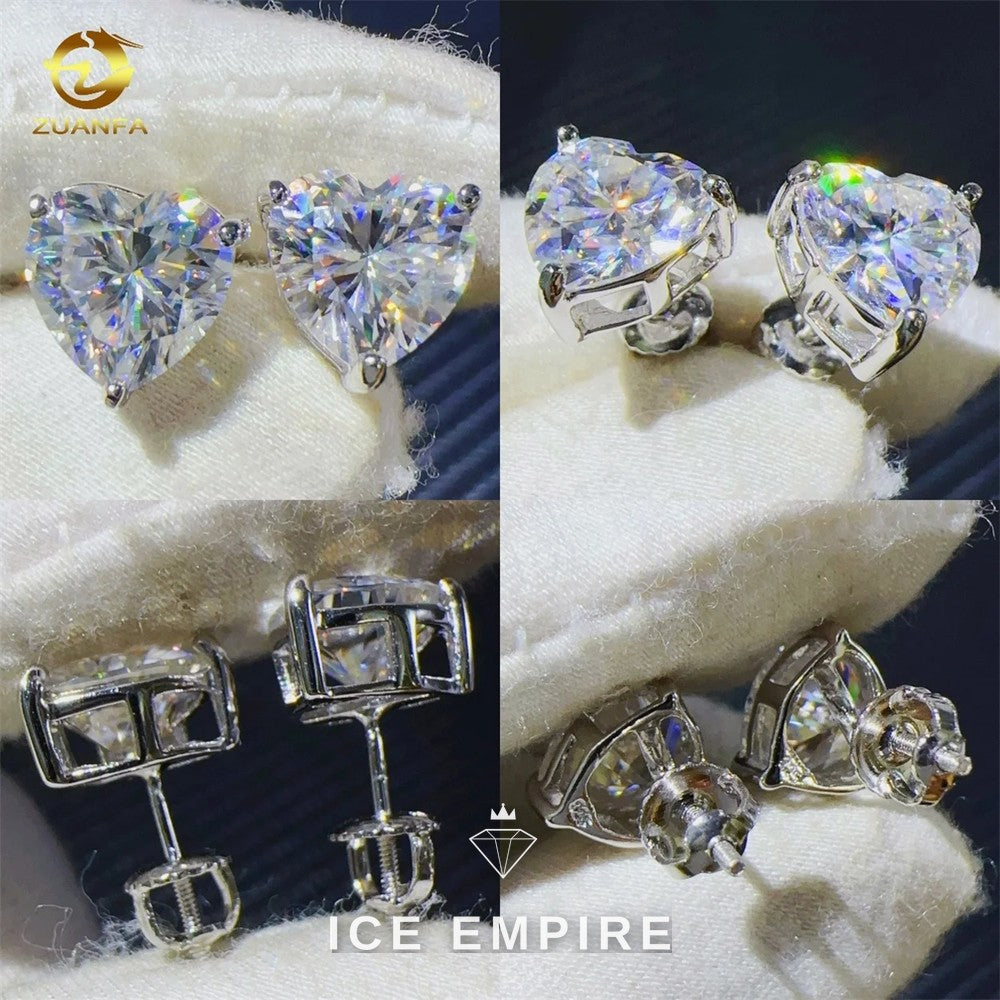Iced Out Heart Gold Plated Moissanite Stud Earrings