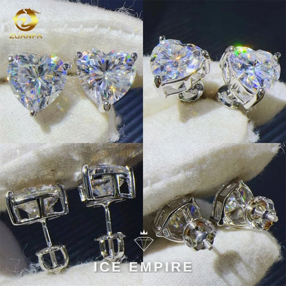 Iced Out Heart Gold Plated Moissanite Stud Earrings