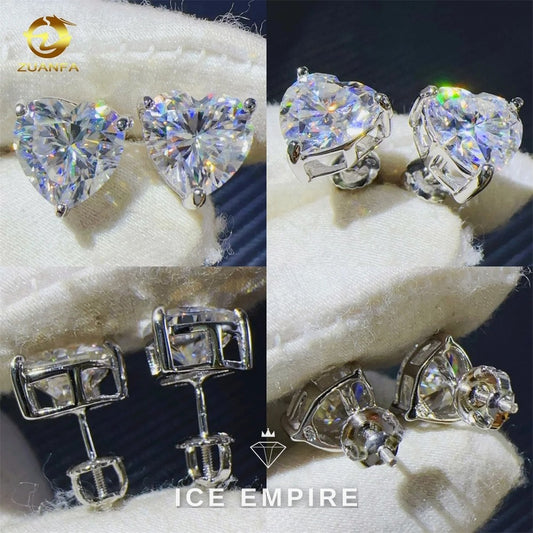 Iced Out Heart Gold Plated Moissanite Stud Earrings