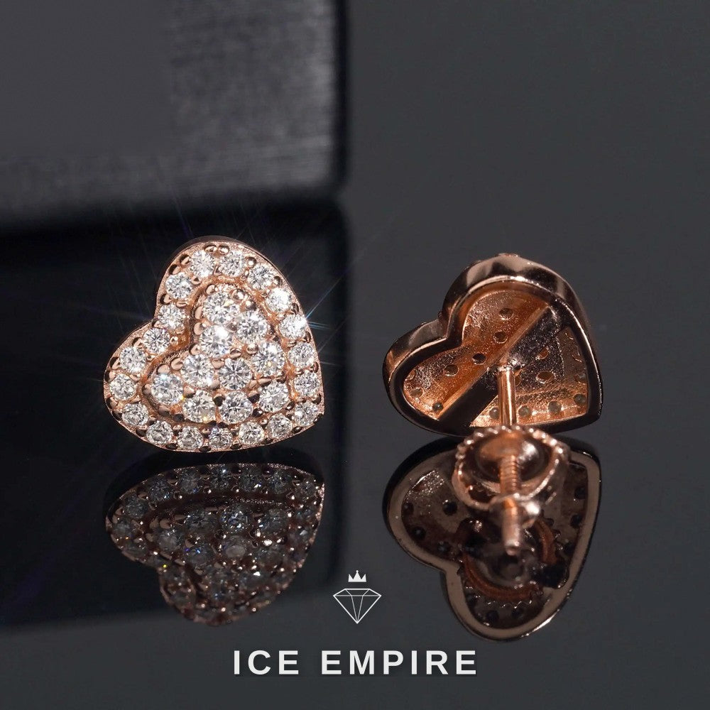 Iced Out Heart Gold Plated Moissanite Earrings