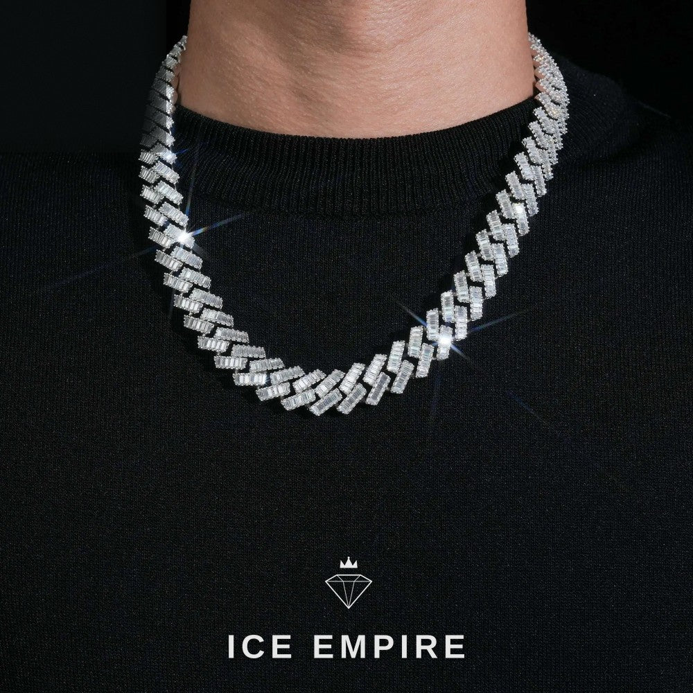 Iced Out Baguette Rose Gold Plated Moissanite Cuban Chain