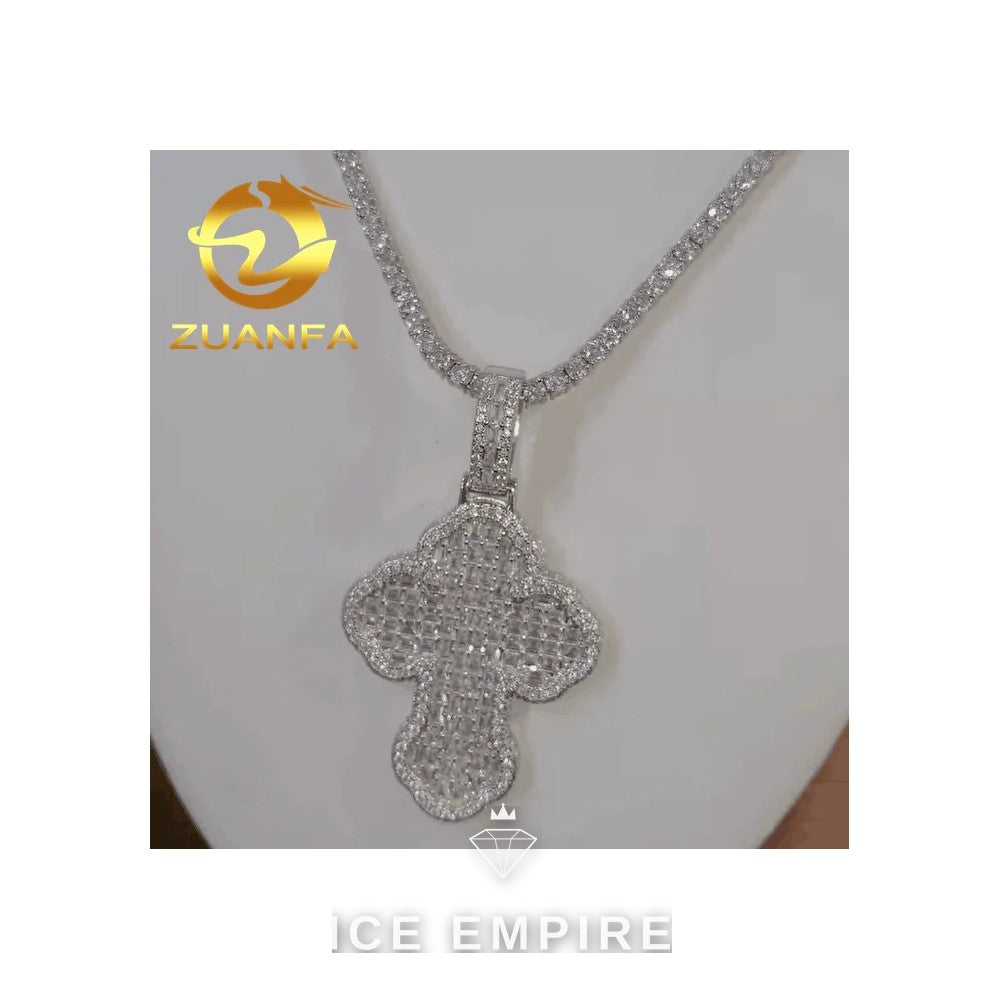 Iced Out Cross Rose Gold Plated Moissanite Pendant