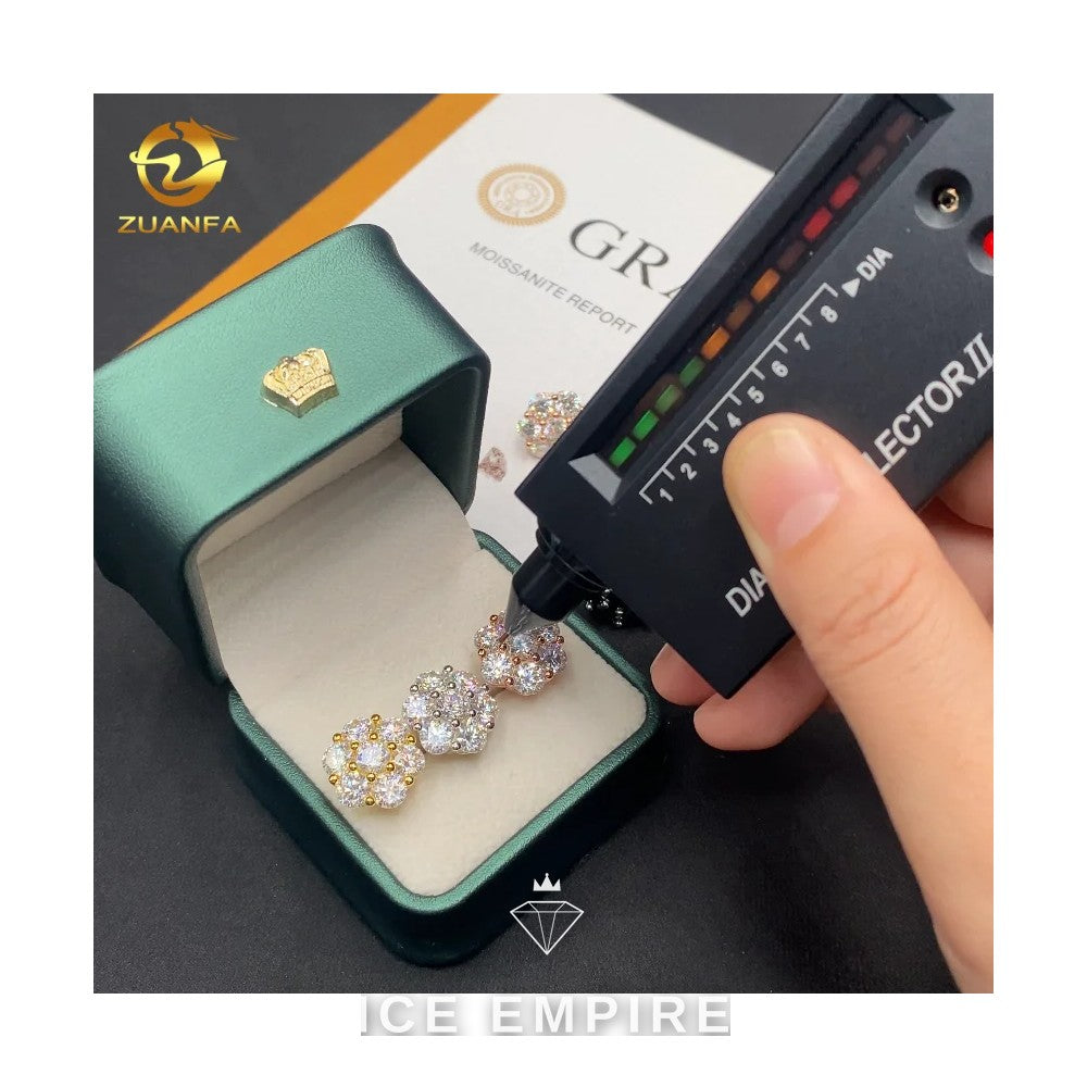 Iced Out Cluster 925 Silver Moissanite Stud Earrings