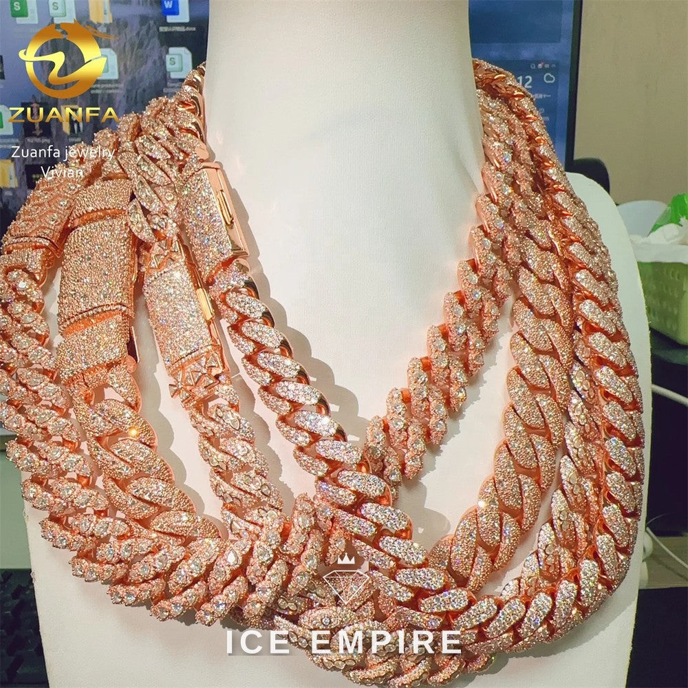 Iced Out Rose Gold Plated Moissanite Cuban Chain