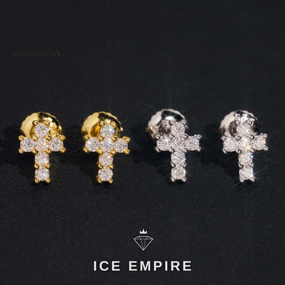 Iced Out Cross Gold Plated Moissanite Earrings