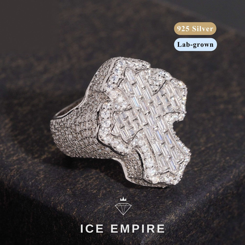 Iced Out Cross 925 Silver Lab Grown Diamond Ring
