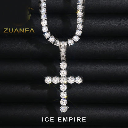 Iced Out Cross Rose Gold Plated Moissanite Pendant