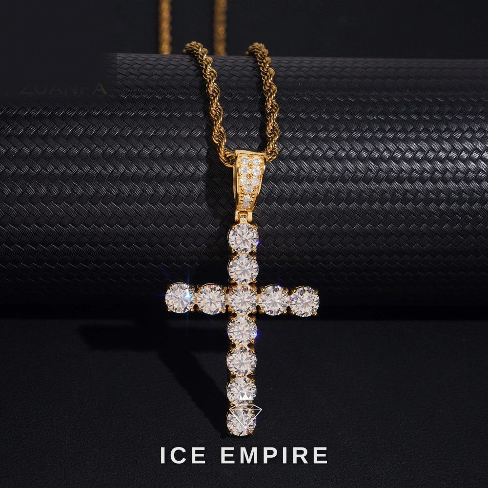 Iced Out Cross Rose Gold Plated Moissanite Pendant