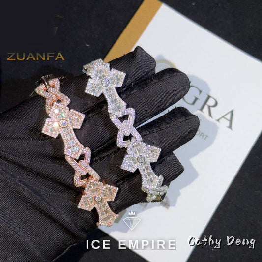 Iced Out Cross 925 Silver Moissanite Cuban Chain