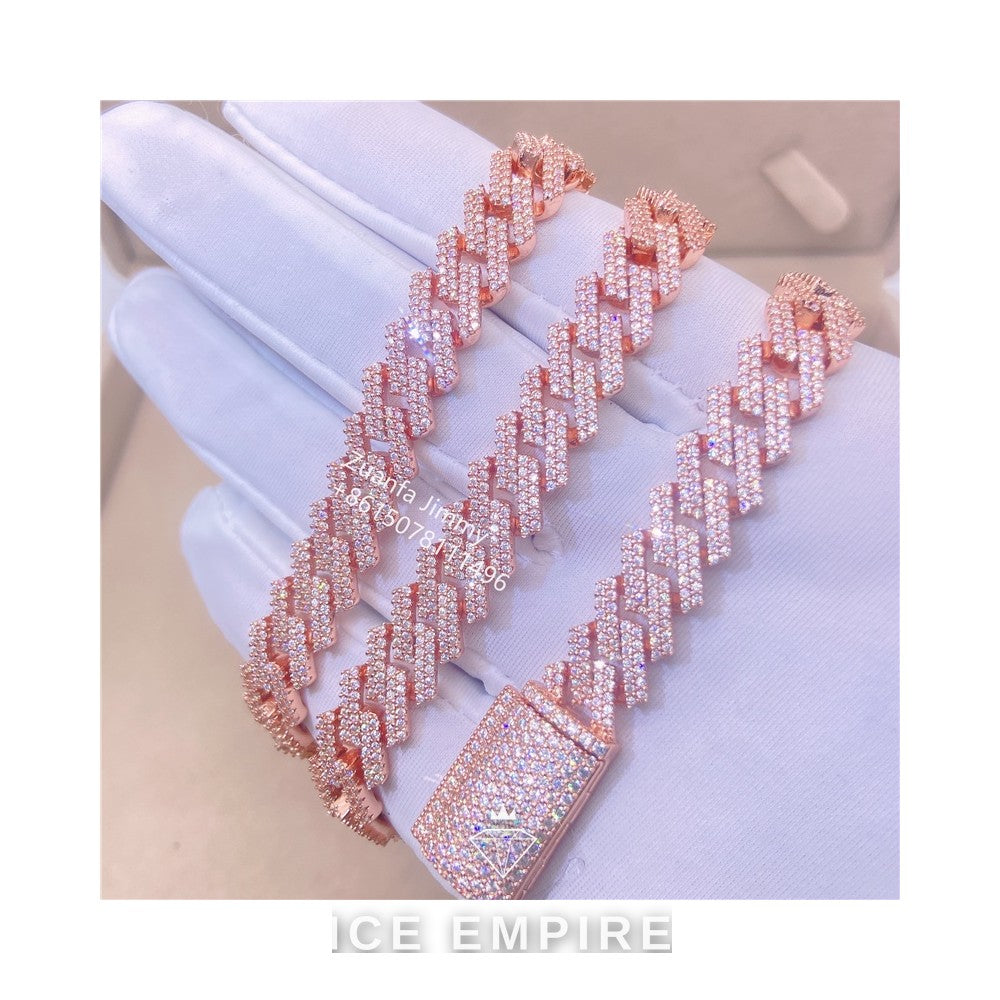 Iced Out Rose Gold Moissanite Cuban Chain