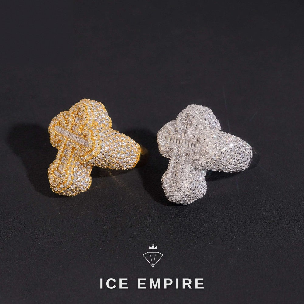 Iced Out Cross Gold Plated Moissanite Ring