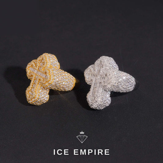 Iced Out Cross Gold Plated Moissanite Ring