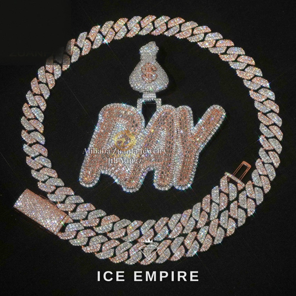 Iced Out Baguette Rose Gold Plated Pendant