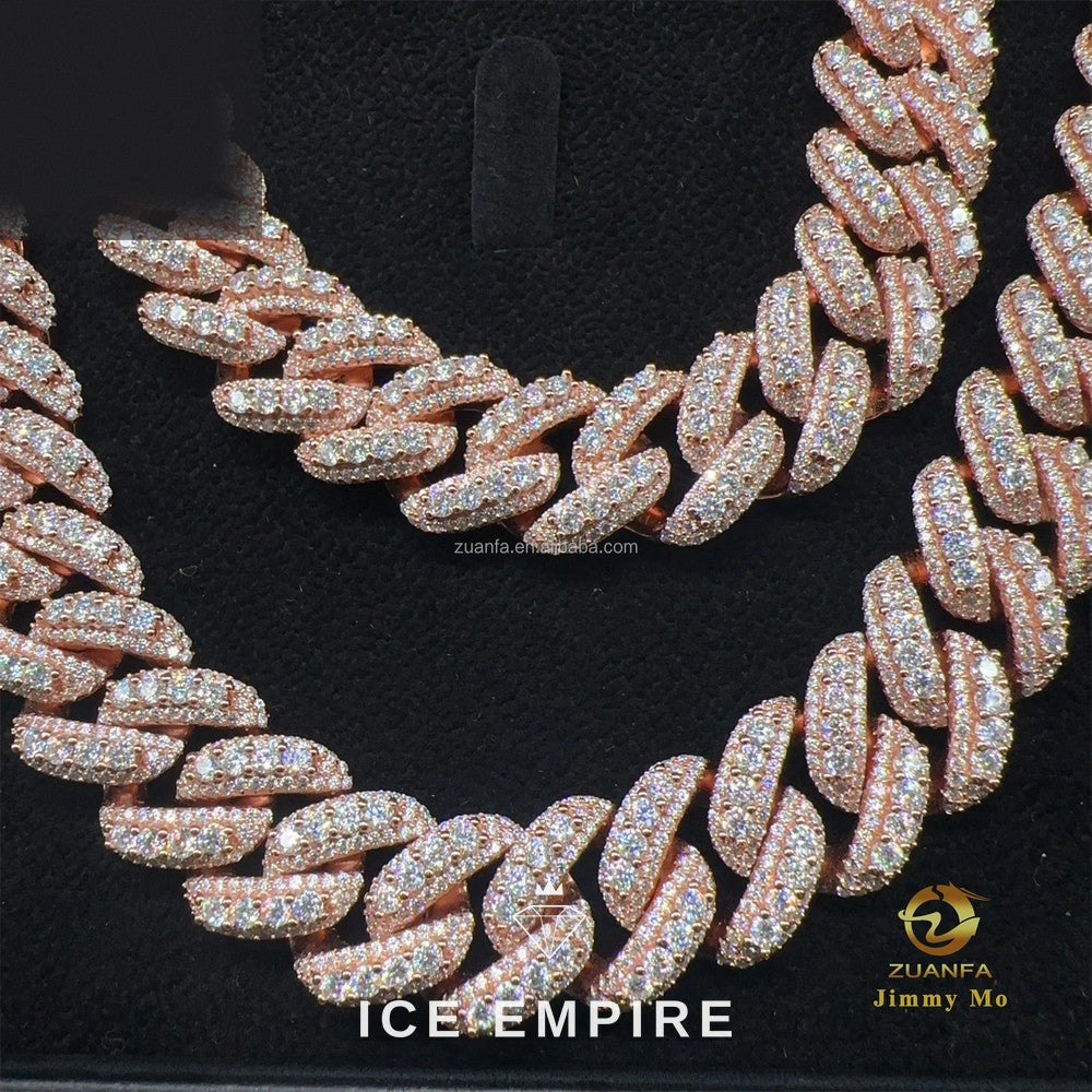 Iced Out Rose Gold Moissanite Cuban Chain