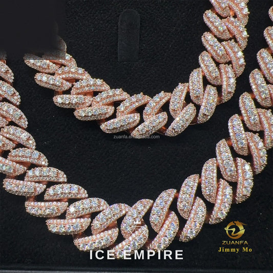 Iced Out Rose Gold Moissanite Cuban Chain