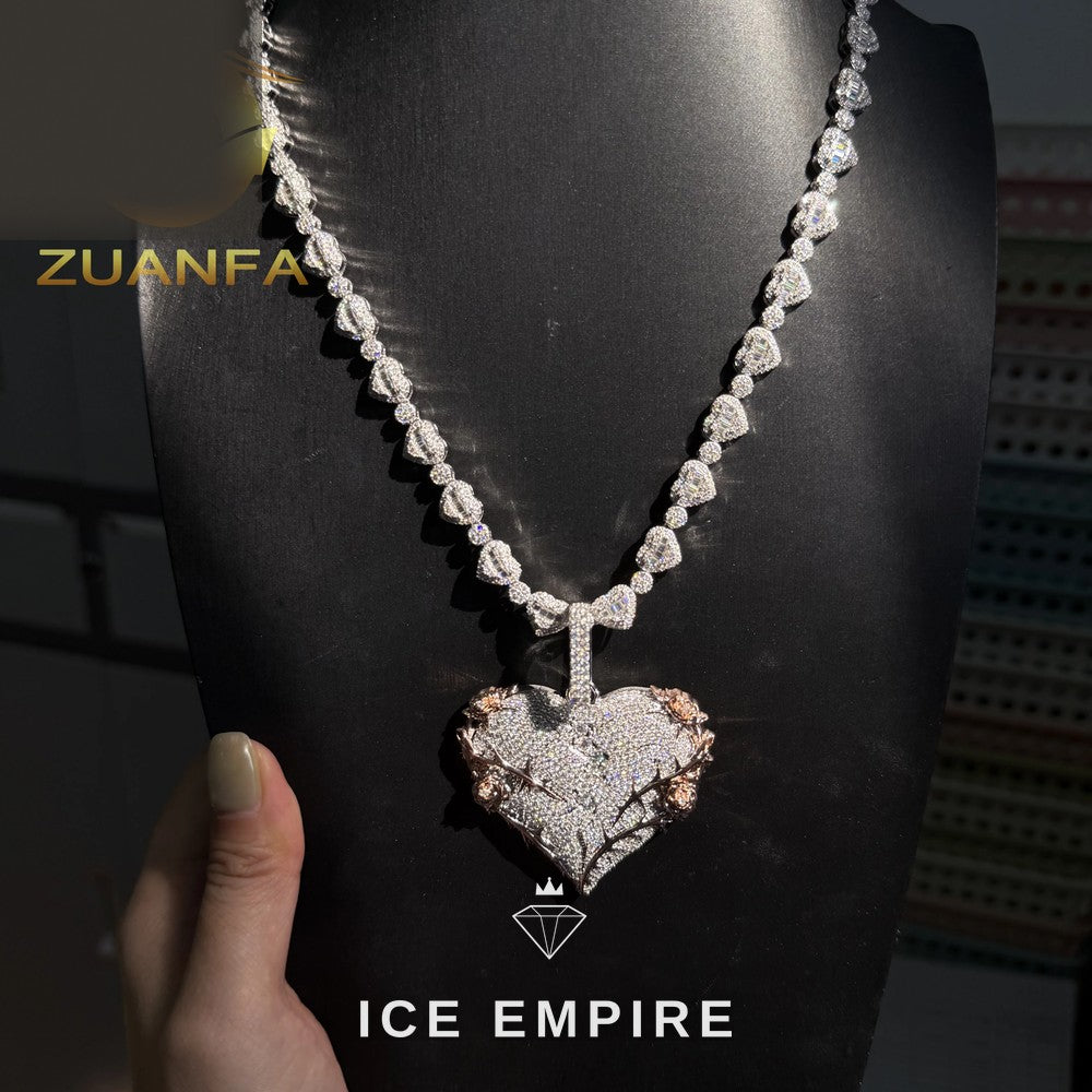 Iced Out Heart Rose Gold Plated Moissanite Pendant