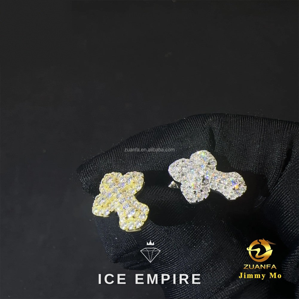 Iced Out Cross 925 Silver Moissanite Stud Earrings