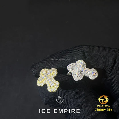 Iced Out Cross 925 Silver Moissanite Stud Earrings