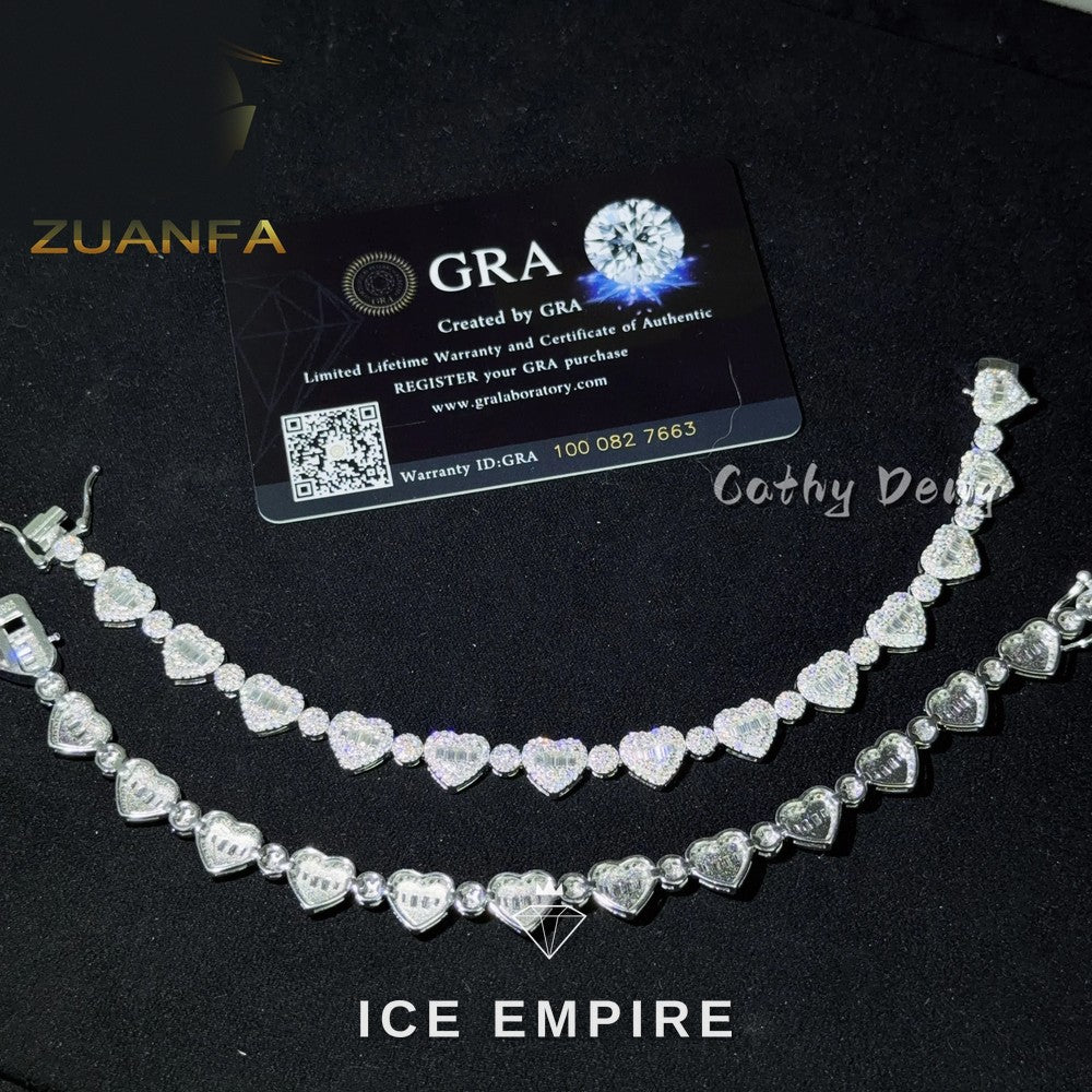 Iced Out Heart 925 Silver Moissanite Cuban Chain
