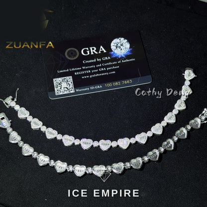 Iced Out Heart 925 Silver Moissanite Cuban Chain