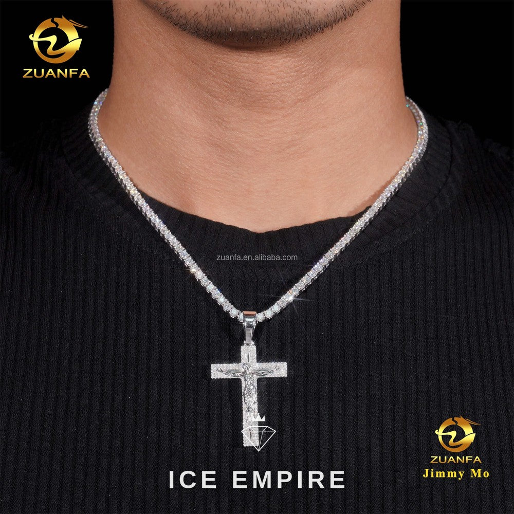 Iced Out Cross 925 Silver Pendant