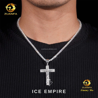 Iced Out Cross 925 Silver Pendant