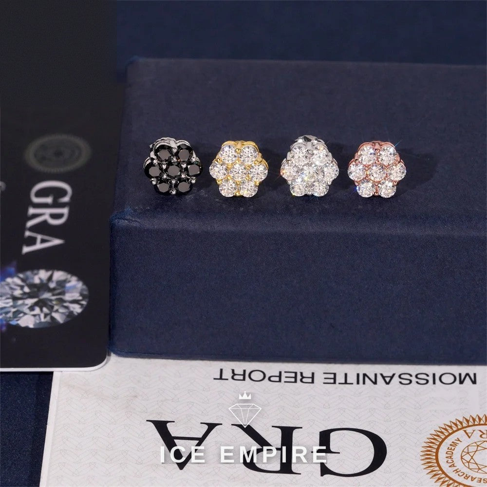 Iced Out Cluster 925 Silver Moissanite Stud Earrings