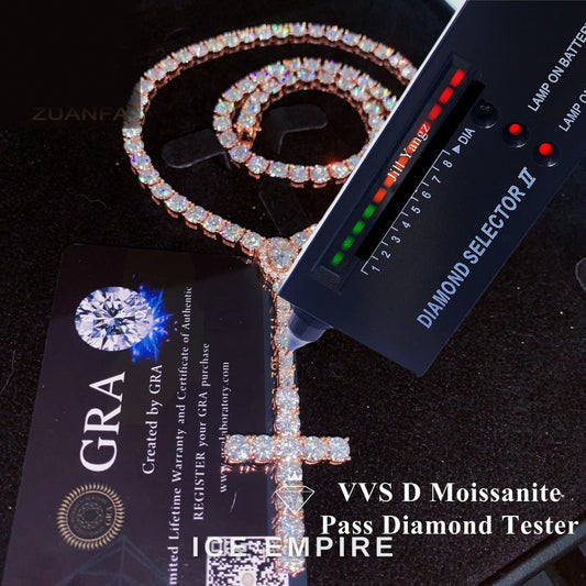 Iced Out Cross Rose Gold Plated Moissanite Cuban Chain