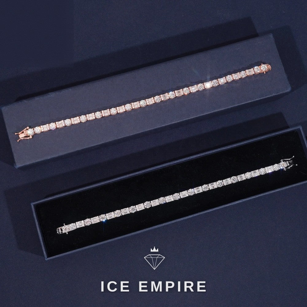 Iced Out Baguette Rose Gold Plated Moissanite Cuban Chain