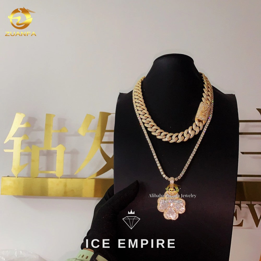 Iced Out Cross Rose Gold Plated Moissanite Pendant