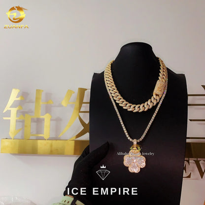 Iced Out Cross Rose Gold Plated Moissanite Pendant