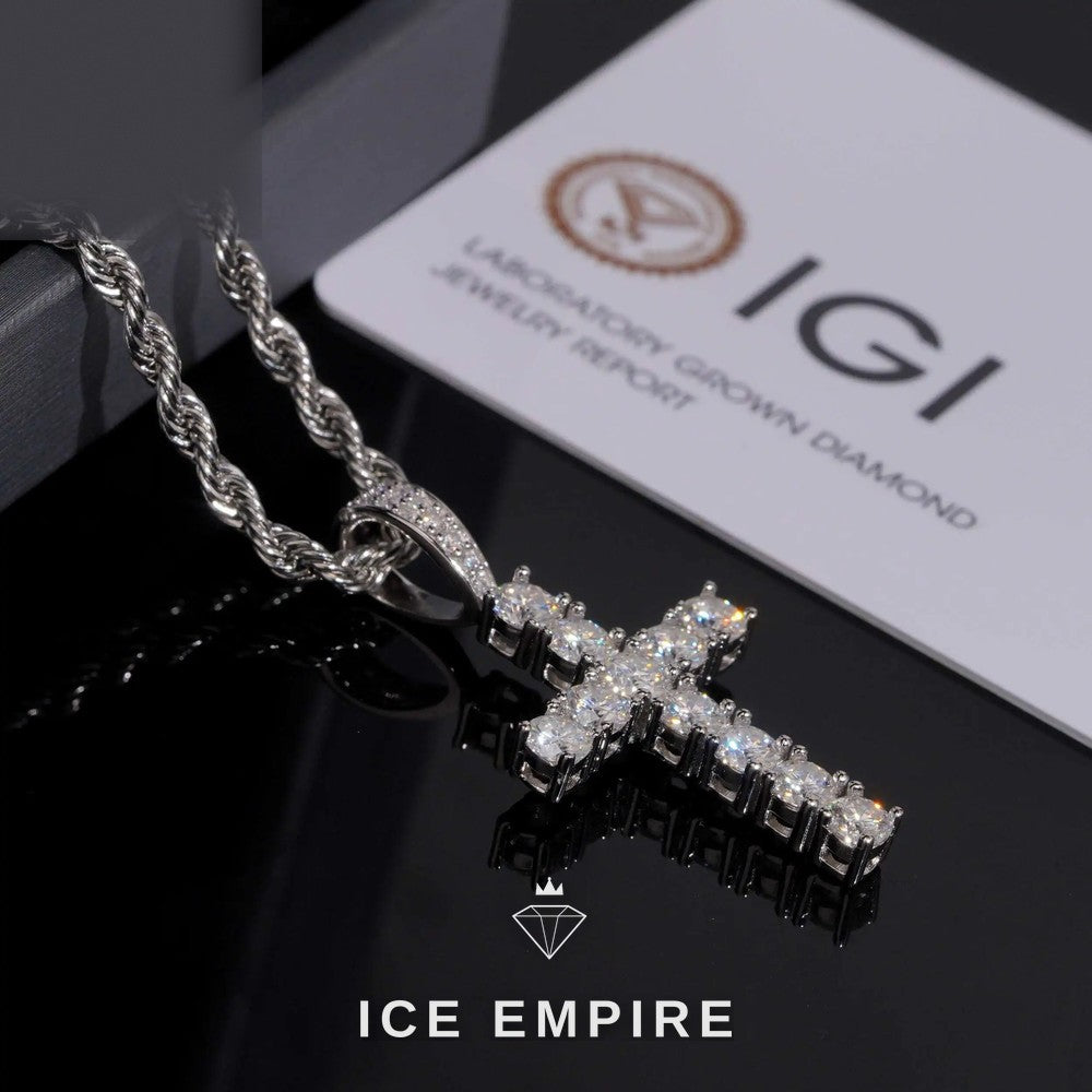 Iced Out Cross 925 Silver Lab Grown Diamond Pendant