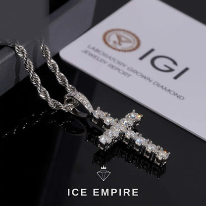 Iced Out Cross 925 Silver Lab Grown Diamond Pendant