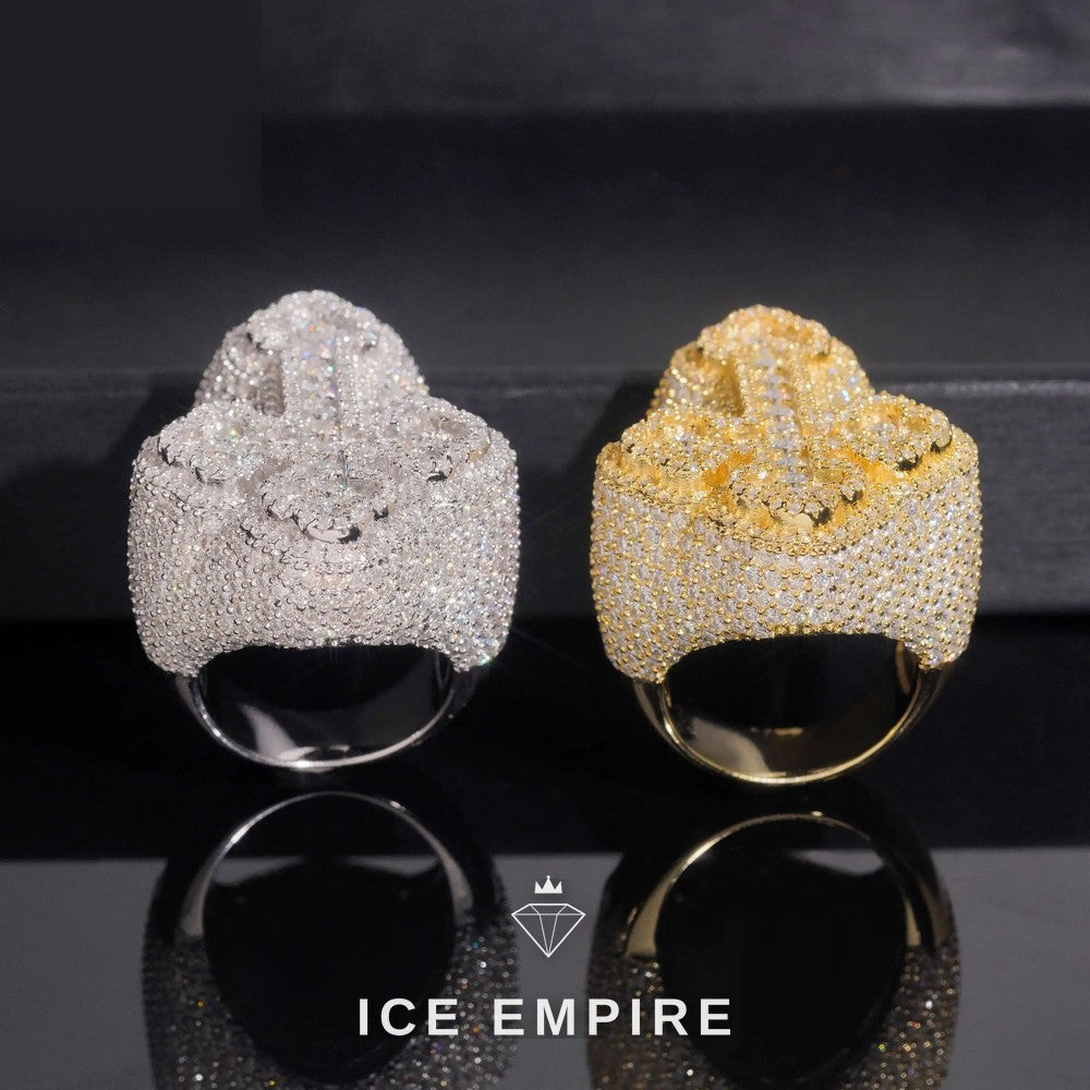 Iced Out Cross Gold Plated Moissanite Ring