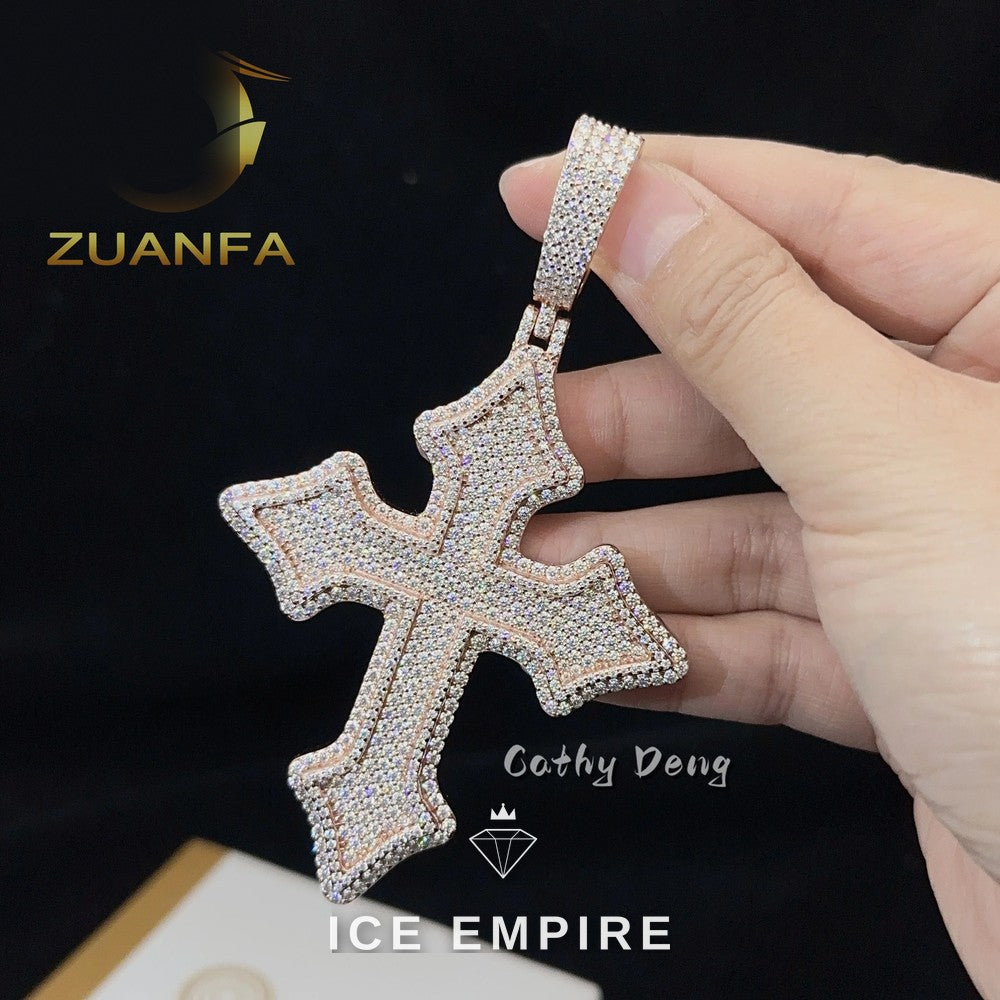 Iced Out Cross Rose Gold Plated Moissanite Pendant