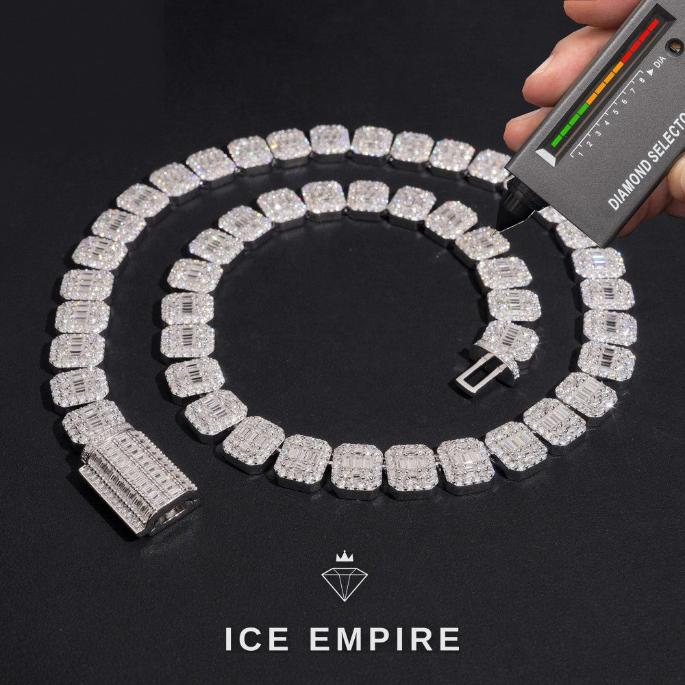 Iced Out Baguette Rose Gold Plated Moissanite Cuban Chain