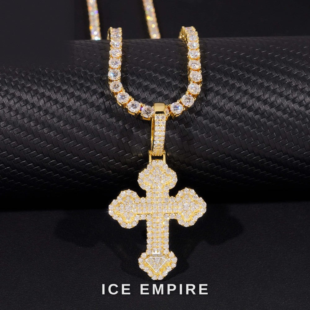 Iced Out Cross Rose Gold Plated Moissanite Pendant