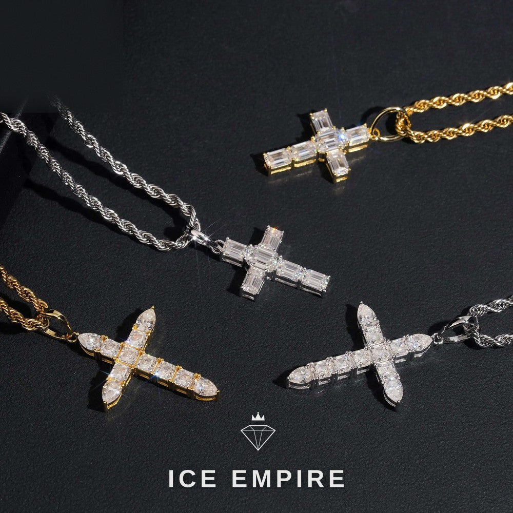 Iced Out Cross Rose Gold Plated Moissanite Pendant
