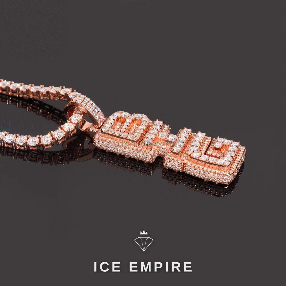 Iced Out Baguette Rose Gold Plated Moissanite Pendant