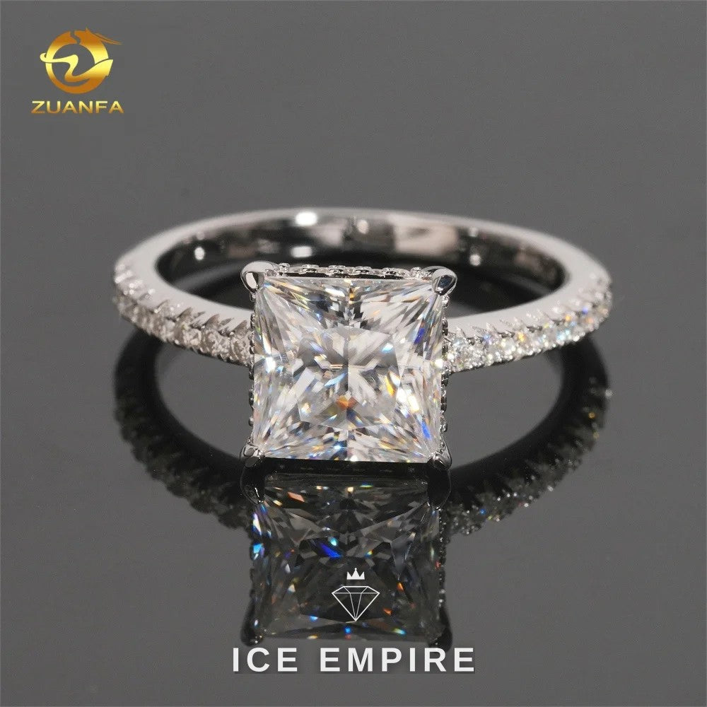 Iced Out 925 Silver Moissanite Engagement Ring