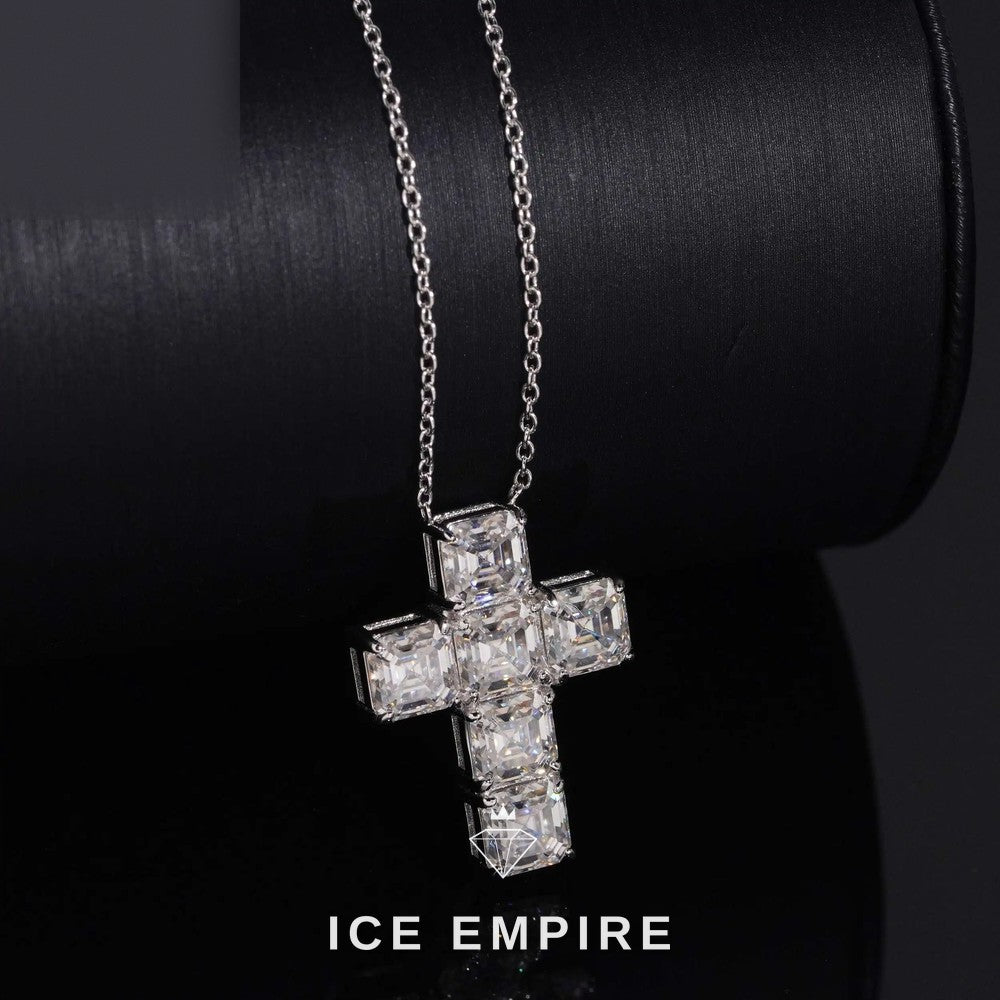 Iced Out Cross 925 Silver Lab Grown Diamond Pendant