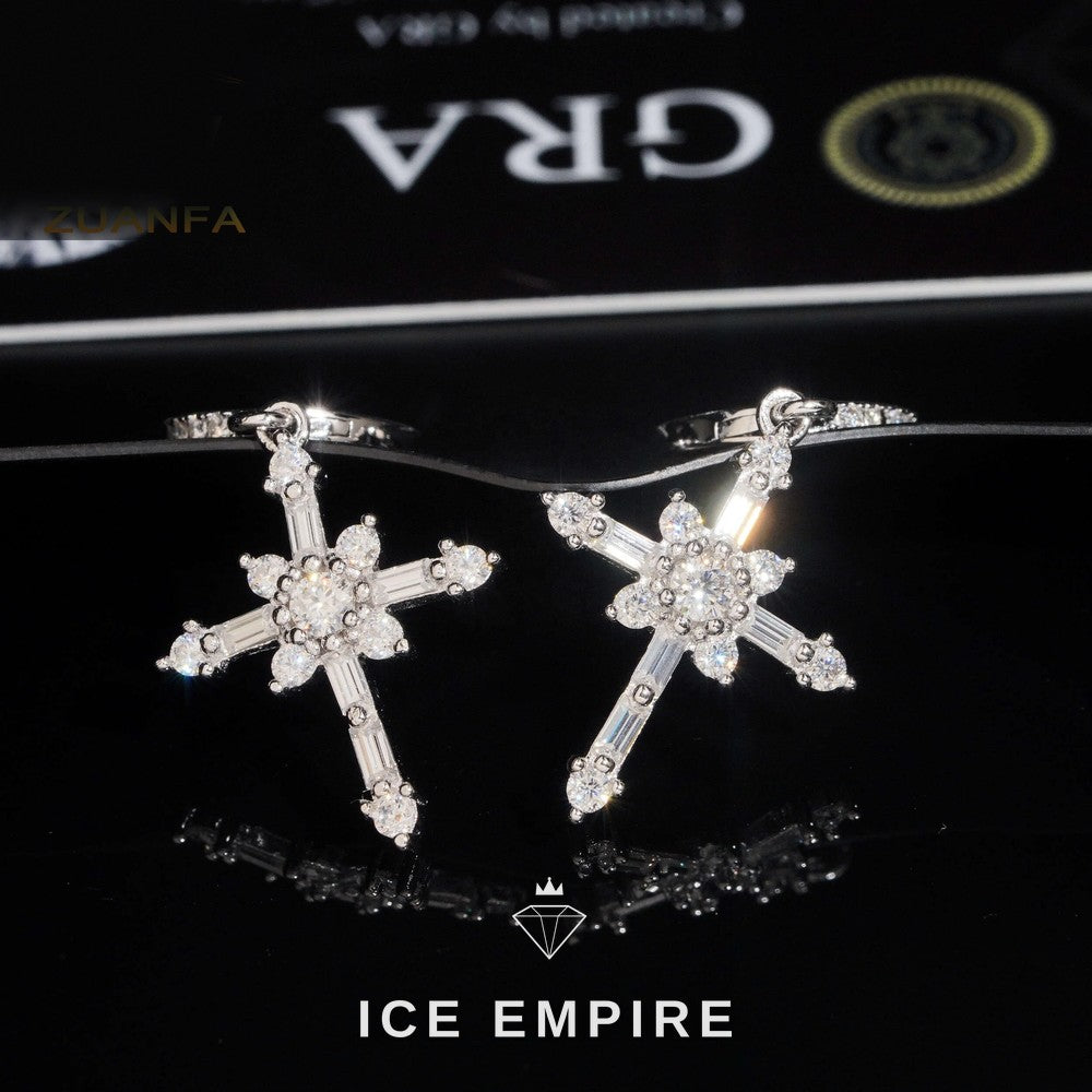 Iced Out Baguette 925 Silver Moissanite Hoop Earrings