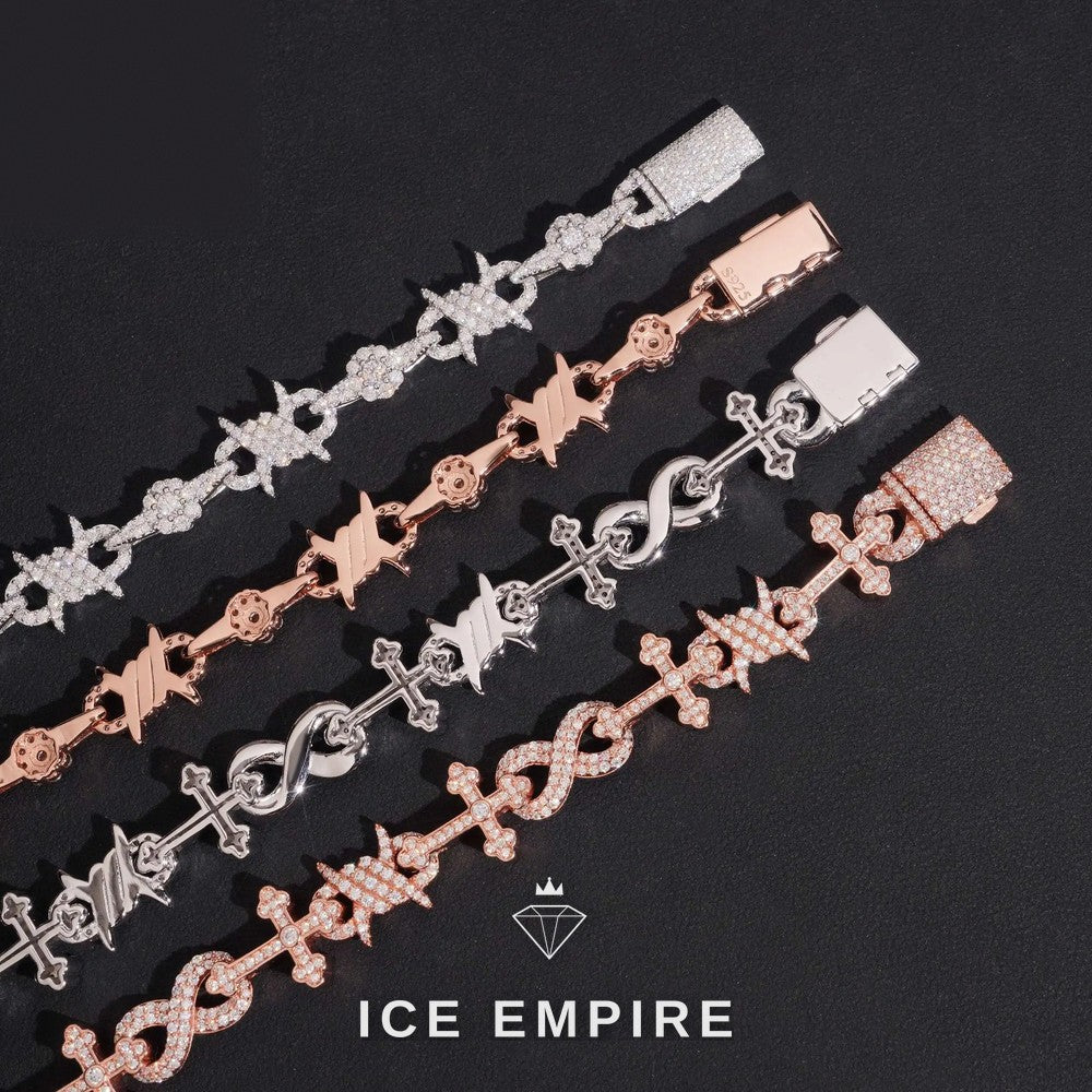 Iced Out Cross Rose Gold Plated Moissanite Tennis Bracelet