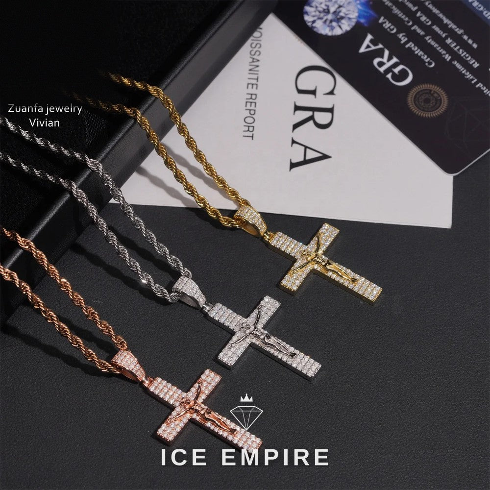 Iced Out Cross 925 Silver Moissanite Pendant