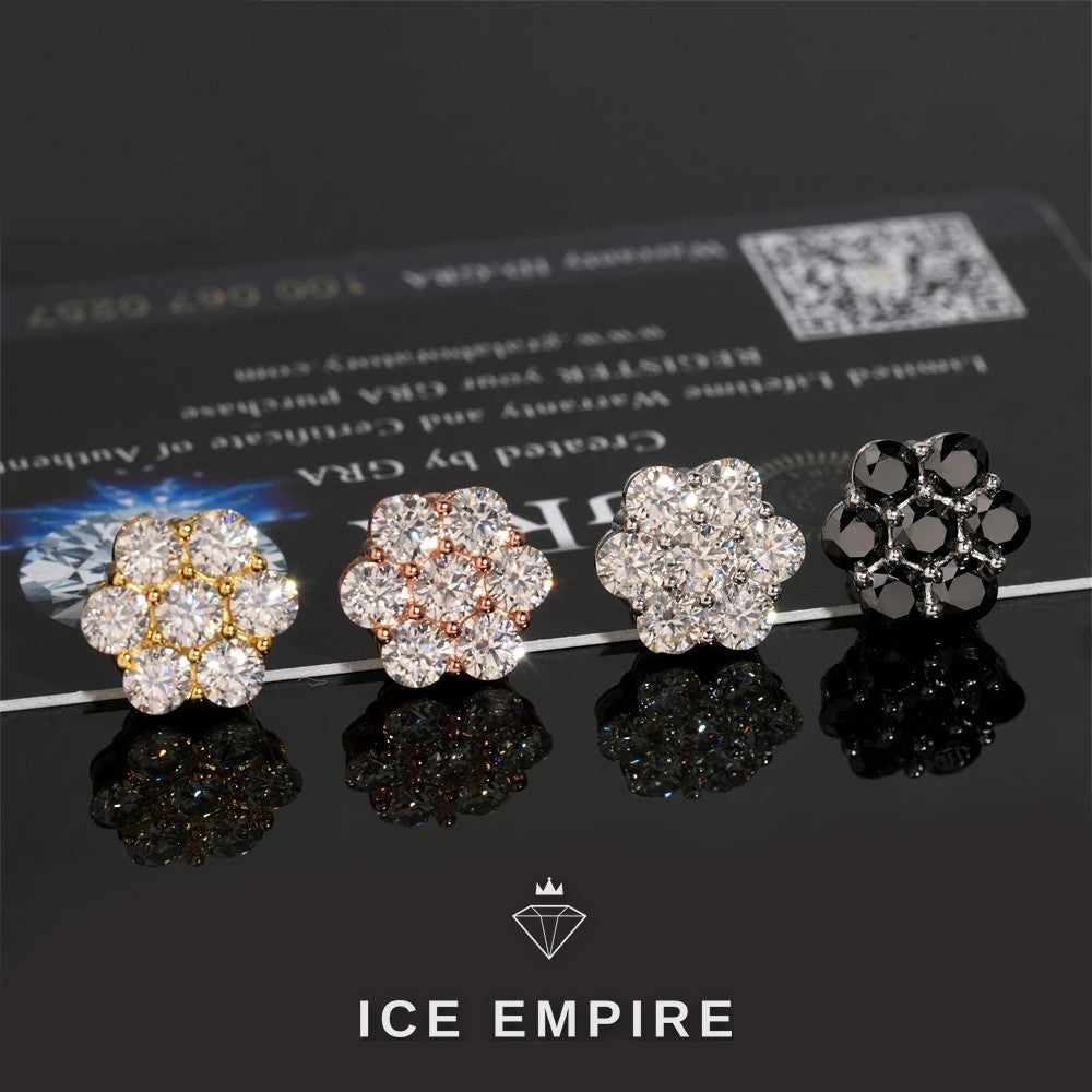 Iced Out Cluster Rose Gold Plated Moissanite Stud Earrings