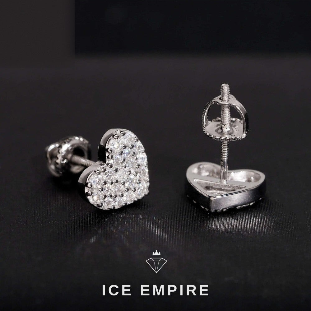 Iced Out Heart 925 Silver Moissanite Stud Earrings