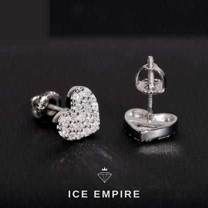 Iced Out Heart 925 Silver Moissanite Stud Earrings
