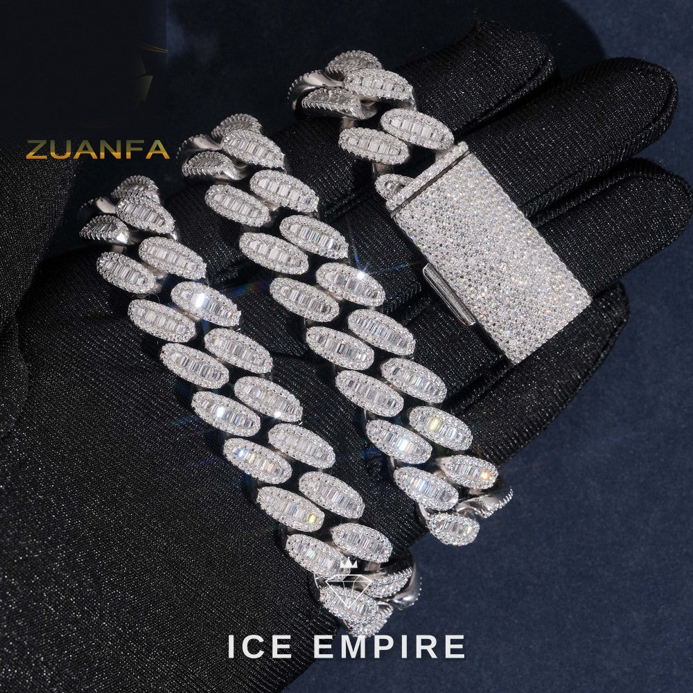 Iced Out Baguette Rose Gold Plated Moissanite Cuban Chain