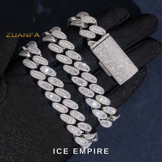 Iced Out Baguette Rose Gold Plated Moissanite Cuban Chain