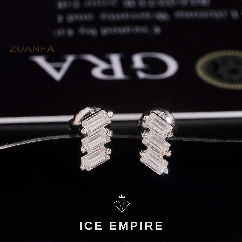 Iced Out Baguette Rose Gold Plated Moissanite Earrings